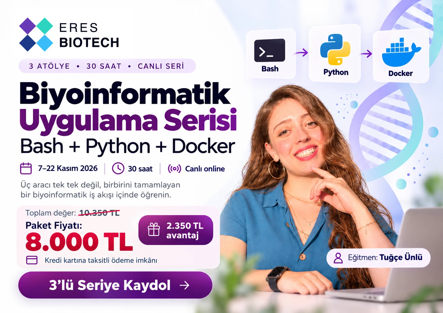 Biyoinformatik Uygulama Serisi: Bash + Python + Docker tanıtım görseli